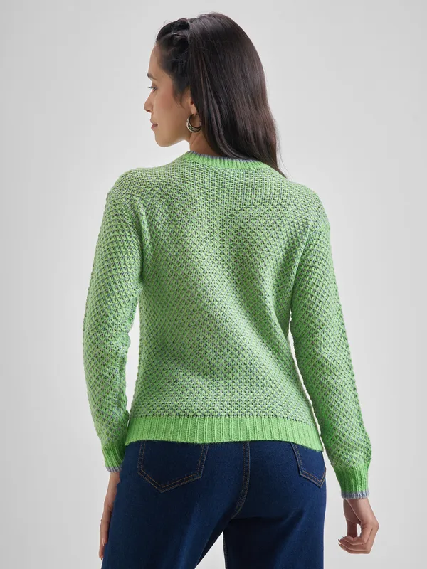 Tokyo Talkies Women Green Round Neck Sweater