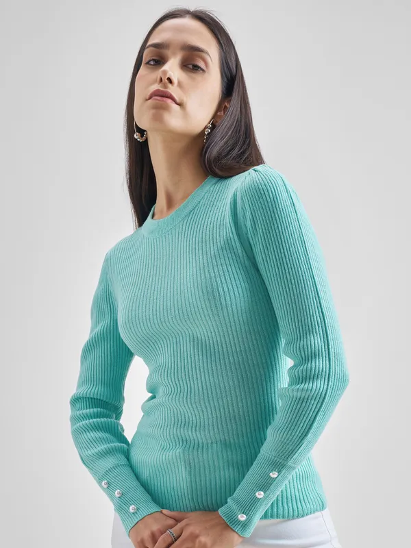  Tokyo Talkies Women Blue Boat Neck Sweaters