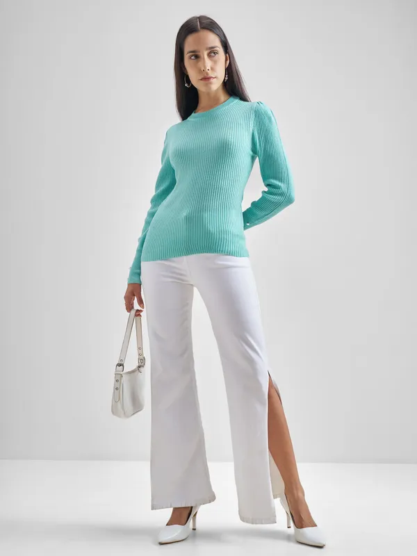  Tokyo Talkies Women Blue Boat Neck Sweaters