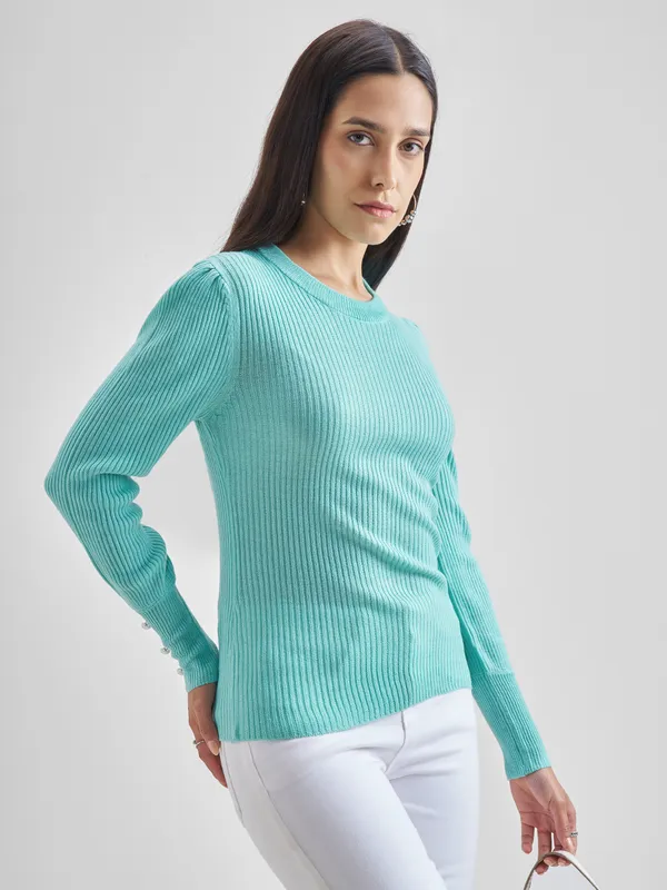  Tokyo Talkies Women Blue Boat Neck Sweaters