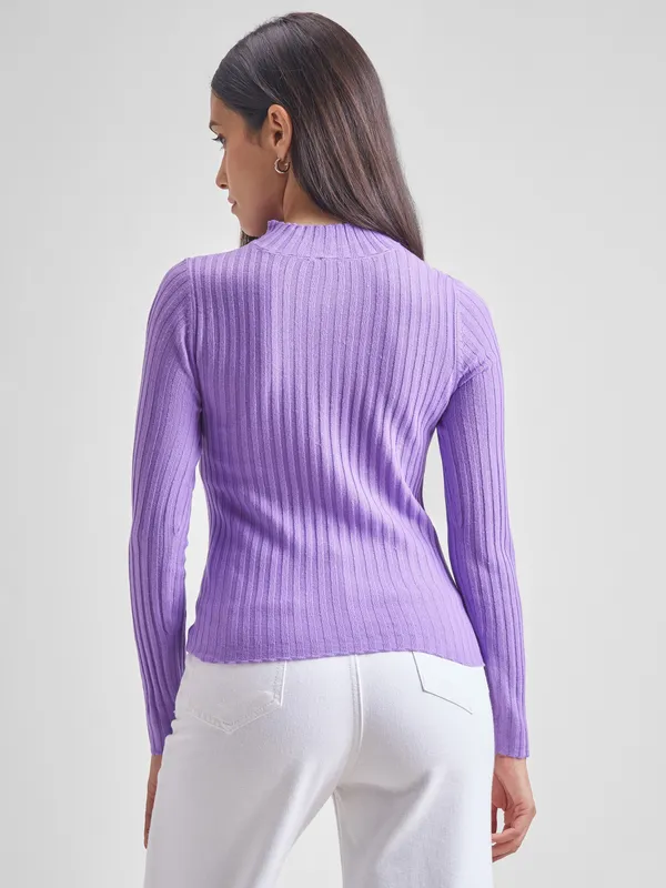  Tokyo Talkies Women Purple Mock Collar Sweaters