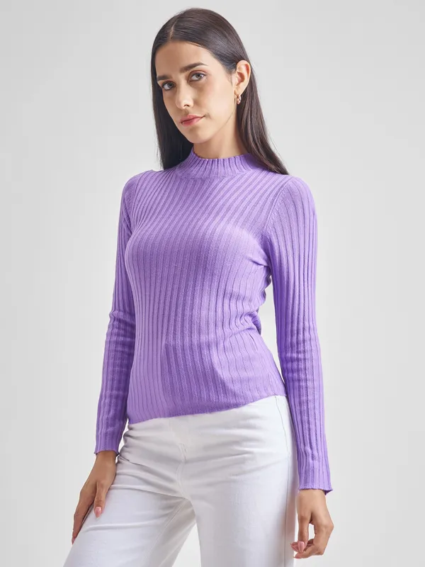  Tokyo Talkies Women Purple Mock Collar Sweaters