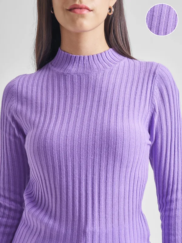  Tokyo Talkies Women Purple Mock Collar Sweaters