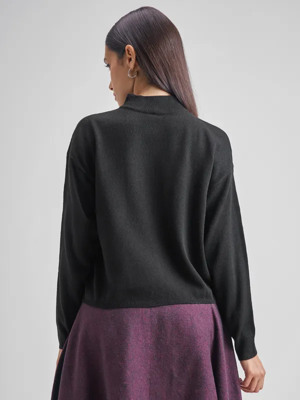 Tokyo Talkies Women Black Turtle Neck Sweater