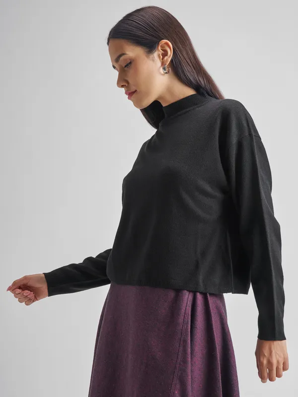 Tokyo Talkies Women Black Turtle Neck Sweater