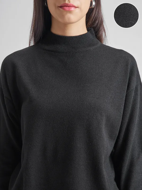Tokyo Talkies Women Black Turtle Neck Sweater