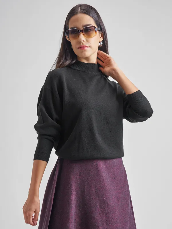 Tokyo Talkies Women Black Turtle Neck Sweater