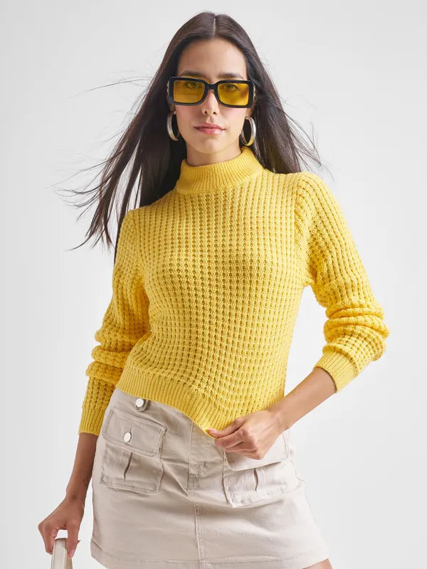  Tokyo Talkies Women Yellow Mock Collar Sweaters