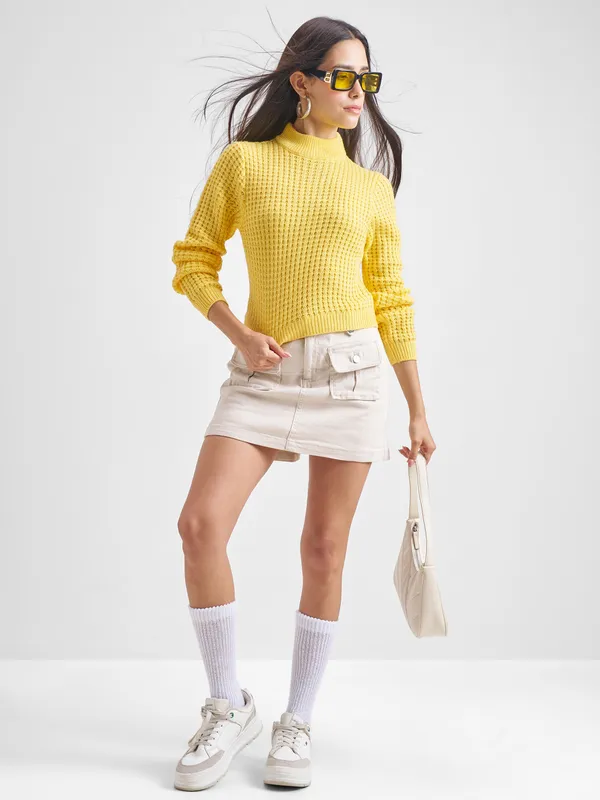  Tokyo Talkies Women Yellow Mock Collar Sweaters