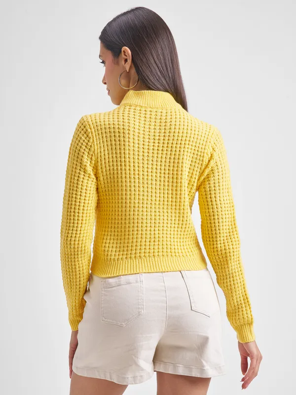  Tokyo Talkies Women Yellow Mock Collar Sweaters