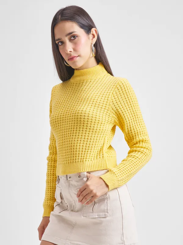  Tokyo Talkies Women Yellow Mock Collar Sweaters