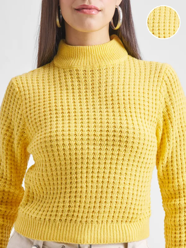  Tokyo Talkies Women Yellow Mock Collar Sweaters