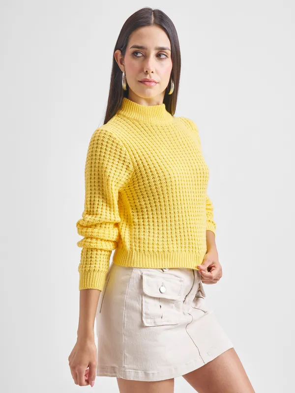  Tokyo Talkies Women Yellow Mock Collar Sweaters