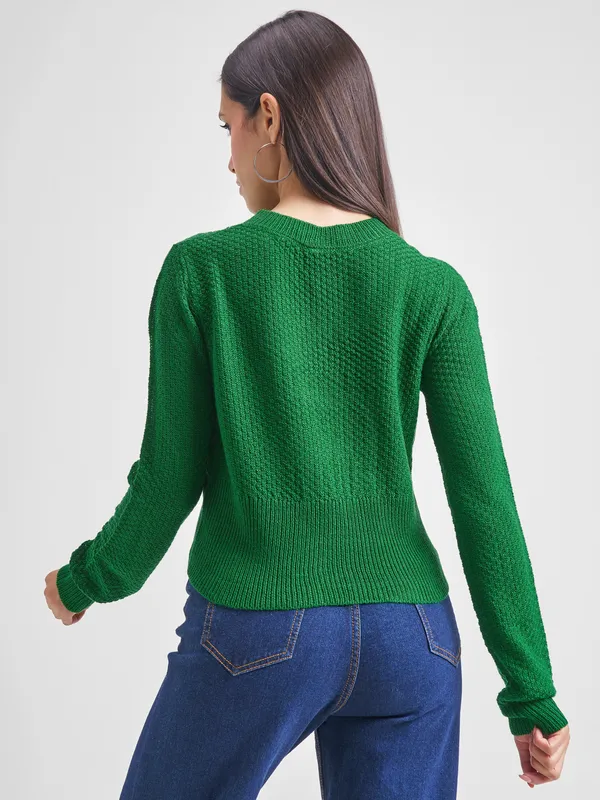 Tokyo Talkies Women Green Round Neck Sweater