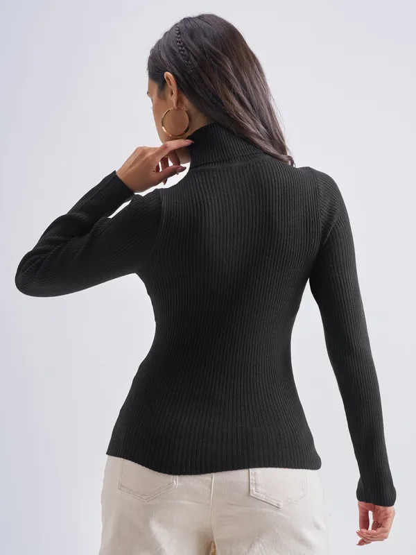 Tokyo Talkies Women Black Turtle Neck Sweater