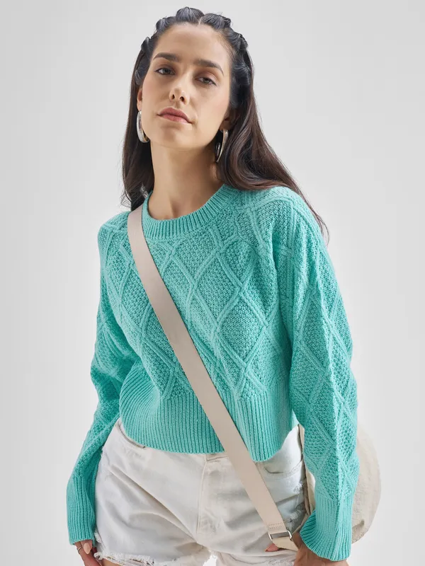  Tokyo Talkies Women Blue Round Neck Sweaters