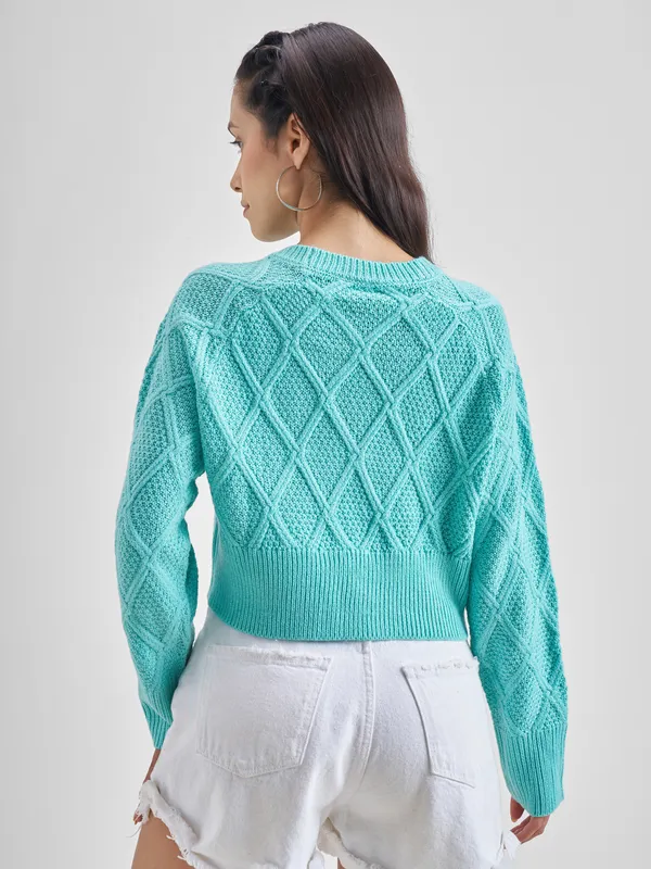  Tokyo Talkies Women Blue Round Neck Sweaters