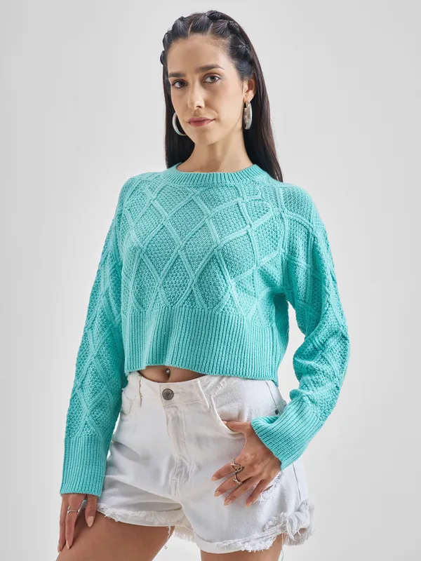  Tokyo Talkies Women Blue Round Neck Sweaters