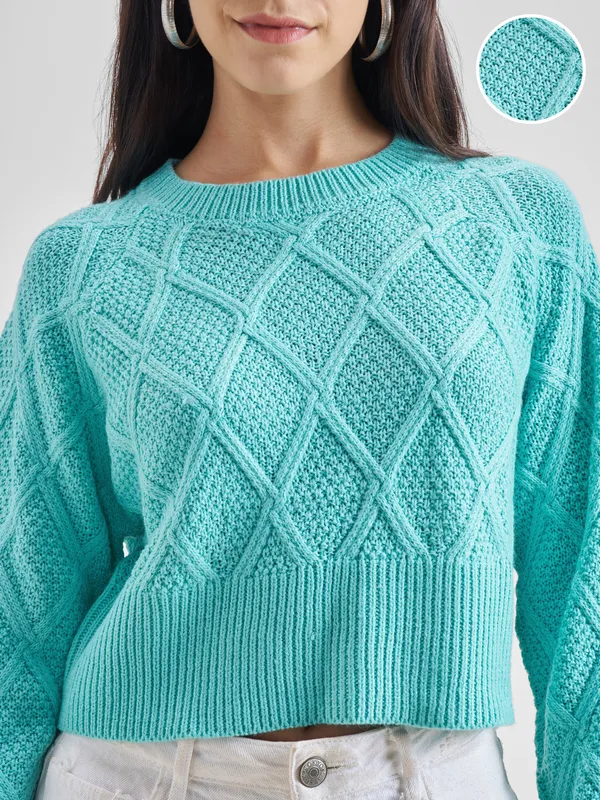  Tokyo Talkies Women Blue Round Neck Sweaters