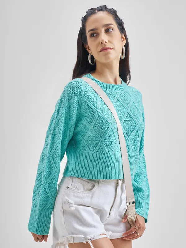  Tokyo Talkies Women Blue Round Neck Sweaters