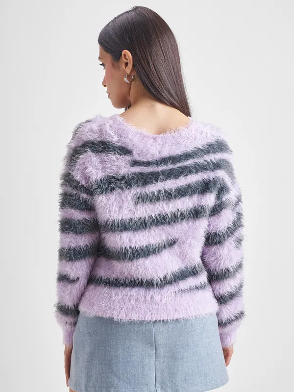 Tokyo Talkies Women Purple Round Neck Sweater