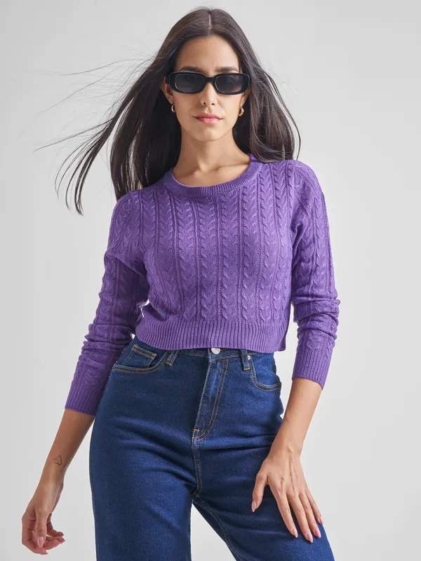  Tokyo Talkies Women Purple Round Neck Sweaters