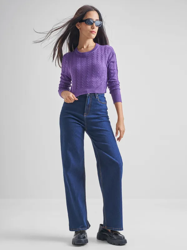  Tokyo Talkies Women Purple Round Neck Sweaters