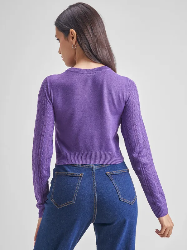  Tokyo Talkies Women Purple Round Neck Sweaters