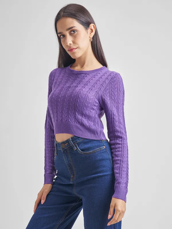  Tokyo Talkies Women Purple Round Neck Sweaters