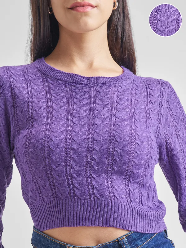  Tokyo Talkies Women Purple Round Neck Sweaters