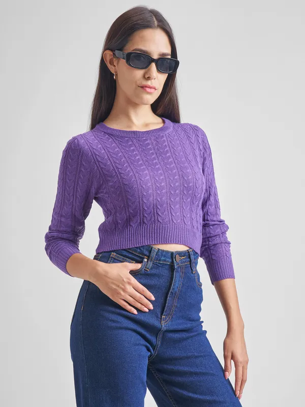  Tokyo Talkies Women Purple Round Neck Sweaters
