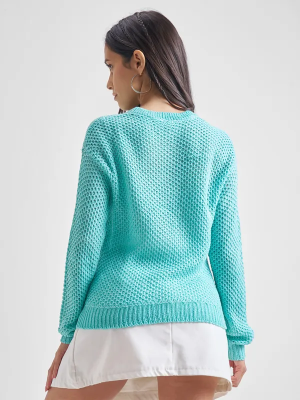 Tokyo Talkies Women Green Round Neck Sweaters