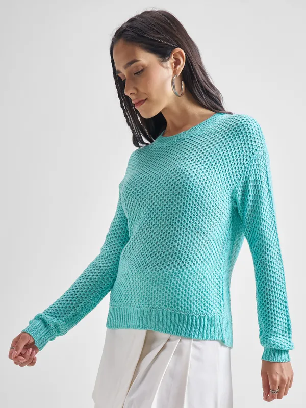 Tokyo Talkies Women Green Round Neck Sweaters