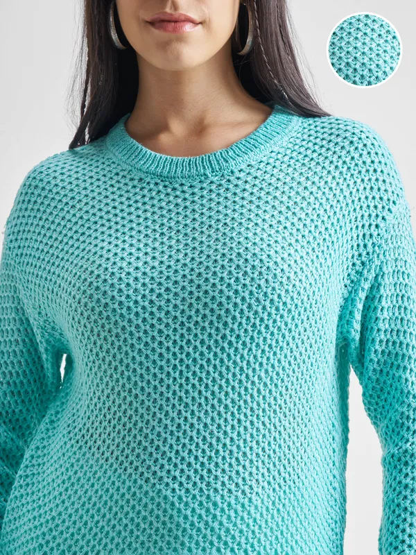 Tokyo Talkies Women Green Round Neck Sweaters