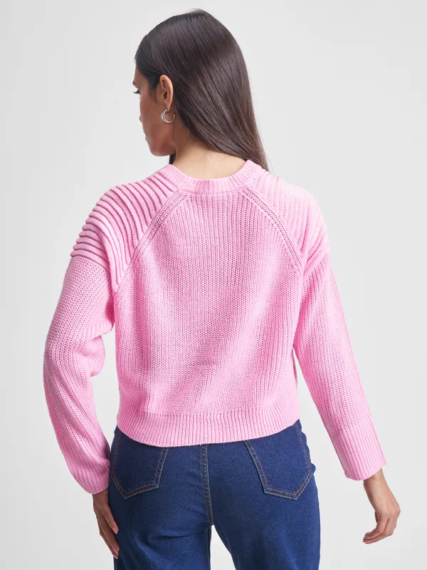 Tokyo Talkies Women Pink Round Neck Sweater