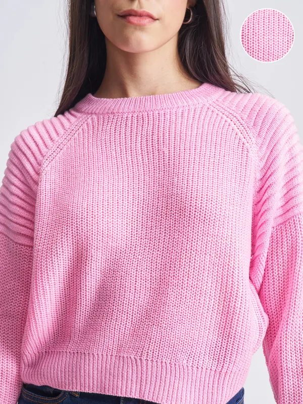Tokyo Talkies Women Pink Round Neck Sweater