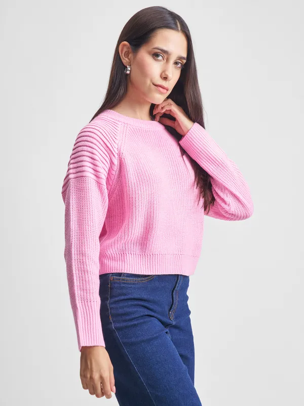 Tokyo Talkies Women Pink Round Neck Sweater