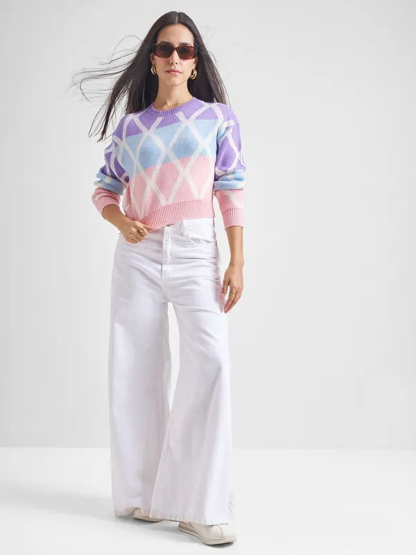 Tokyo Talkies Women Purple Round Neck Sweater