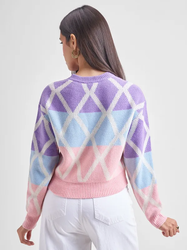 Tokyo Talkies Women Purple Round Neck Sweater