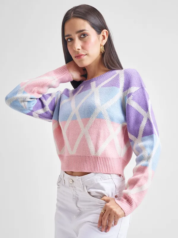 Tokyo Talkies Women Purple Round Neck Sweater