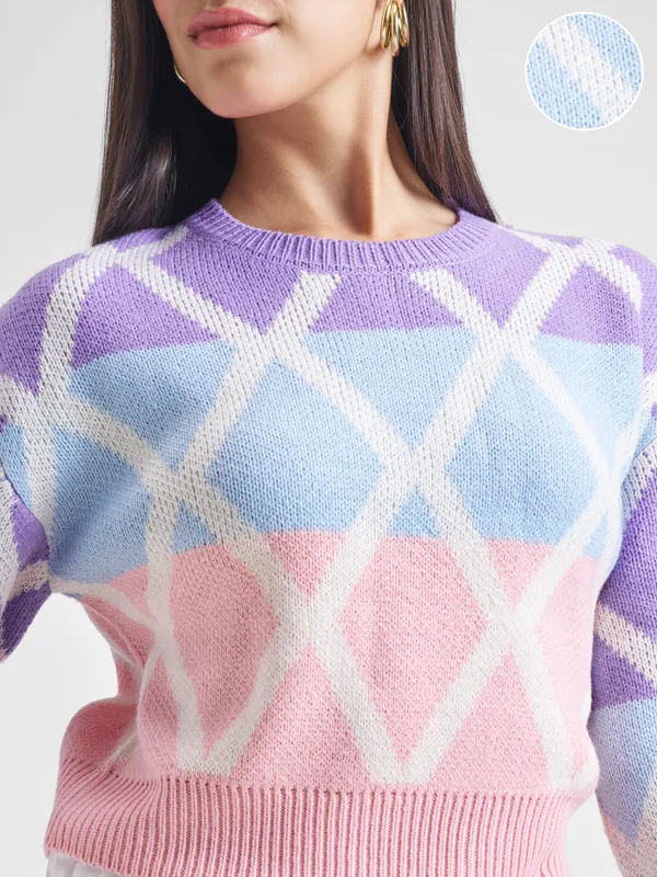 Tokyo Talkies Women Purple Round Neck Sweater