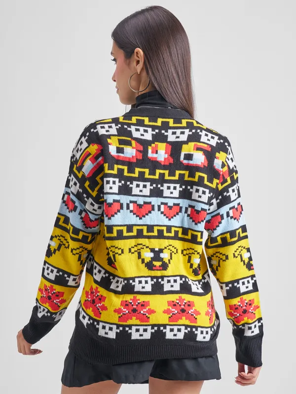 Tokyo Talkies Women Black V-Neck Sweater