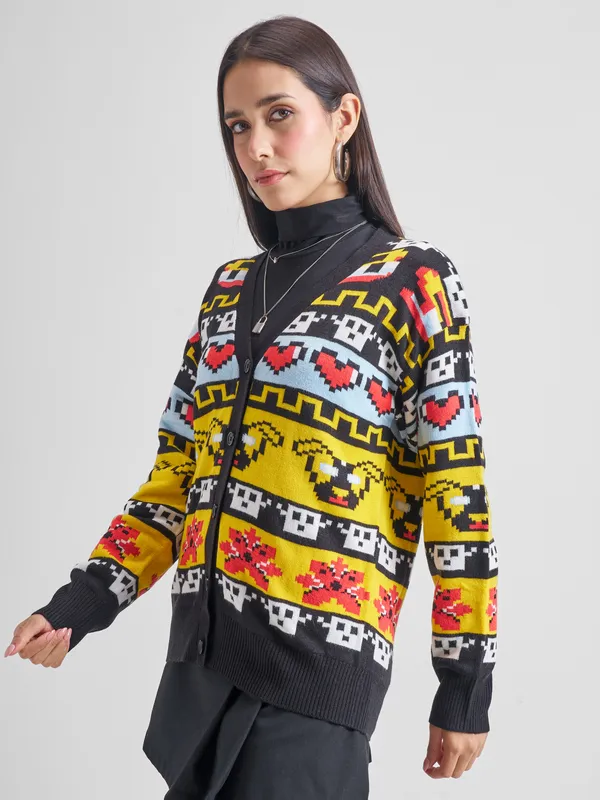 Tokyo Talkies Women Black V-Neck Sweater