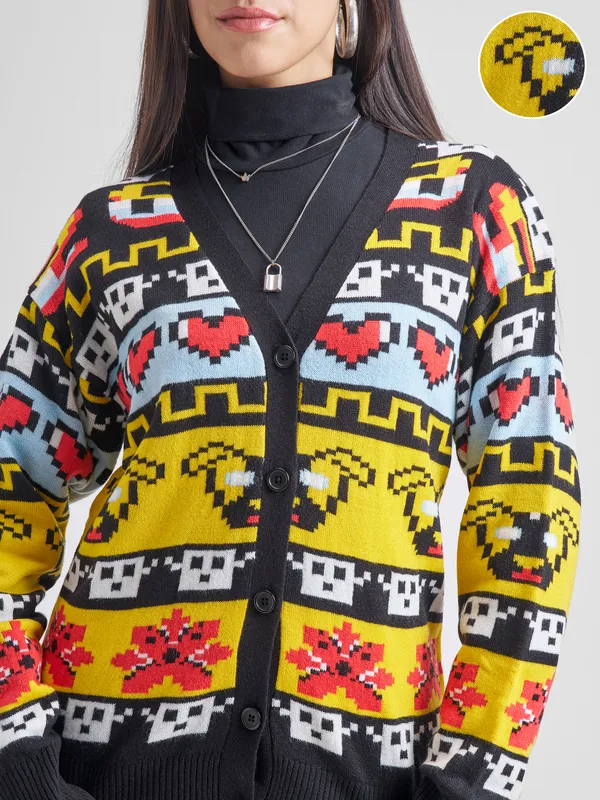 Tokyo Talkies Women Black V-Neck Sweater