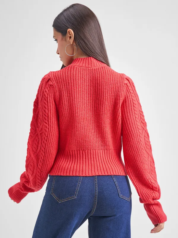  Tokyo Talkies Women Red Mock Collar Sweaters