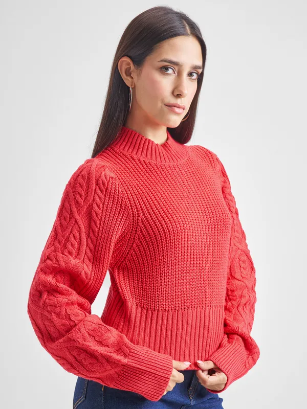  Tokyo Talkies Women Red Mock Collar Sweaters