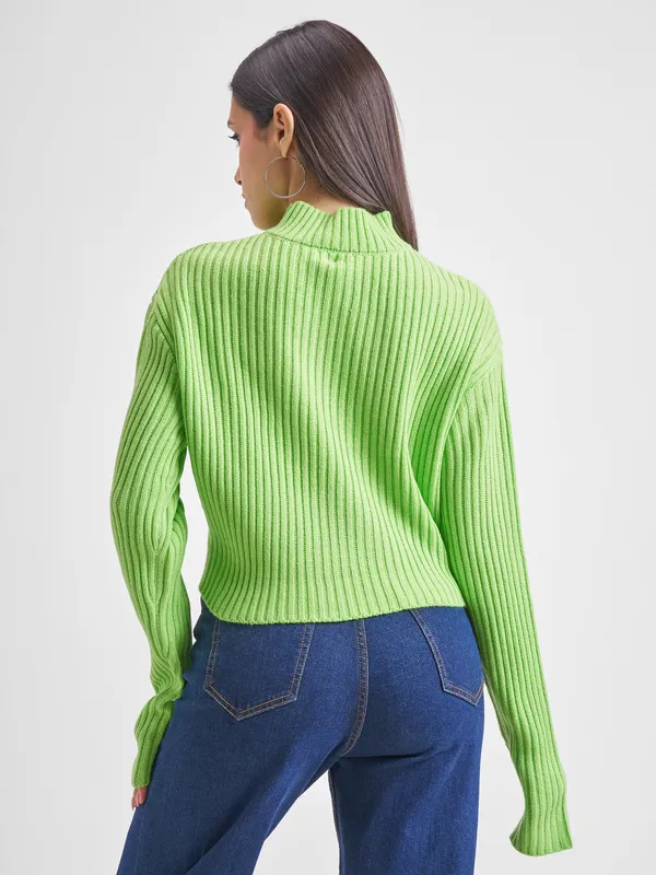 Tokyo Talkies Women Green High Neck Sweaters