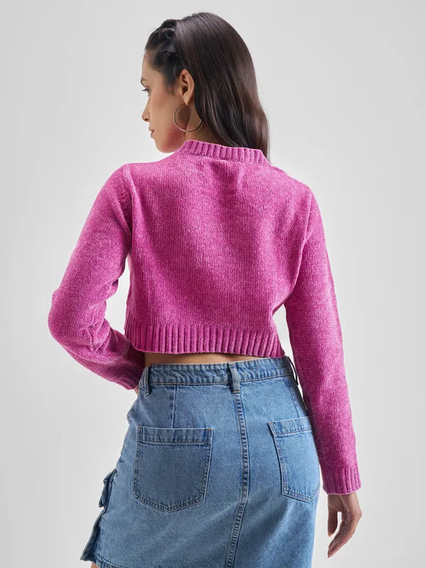 Tokyo Talkies Women Pink Round Neck Sweater