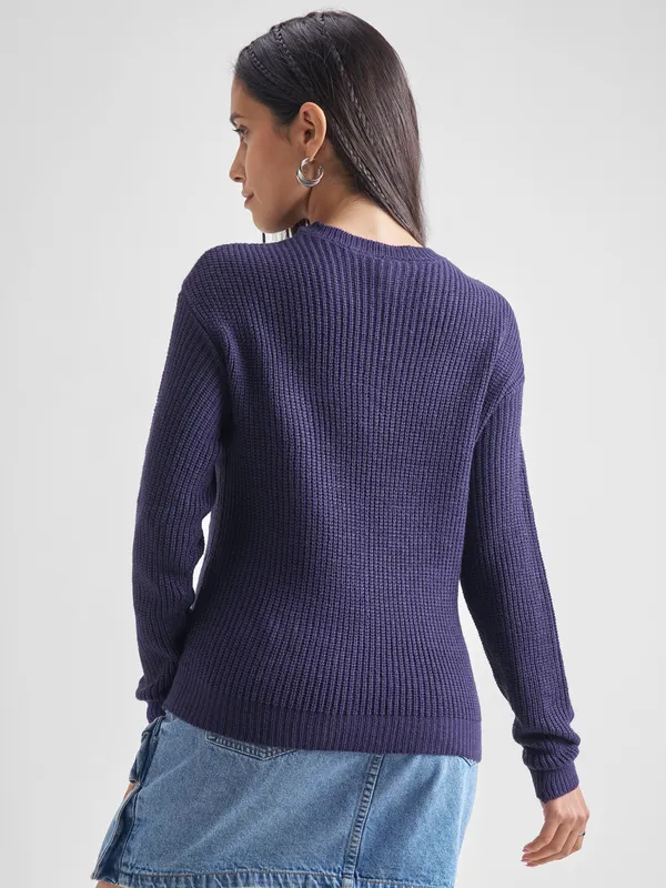  Tokyo Talkies Women Navy Blue Round Neck Sweaters