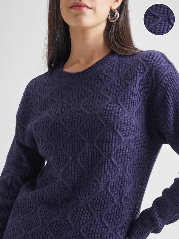  Tokyo Talkies Women Navy Blue Round Neck Sweaters